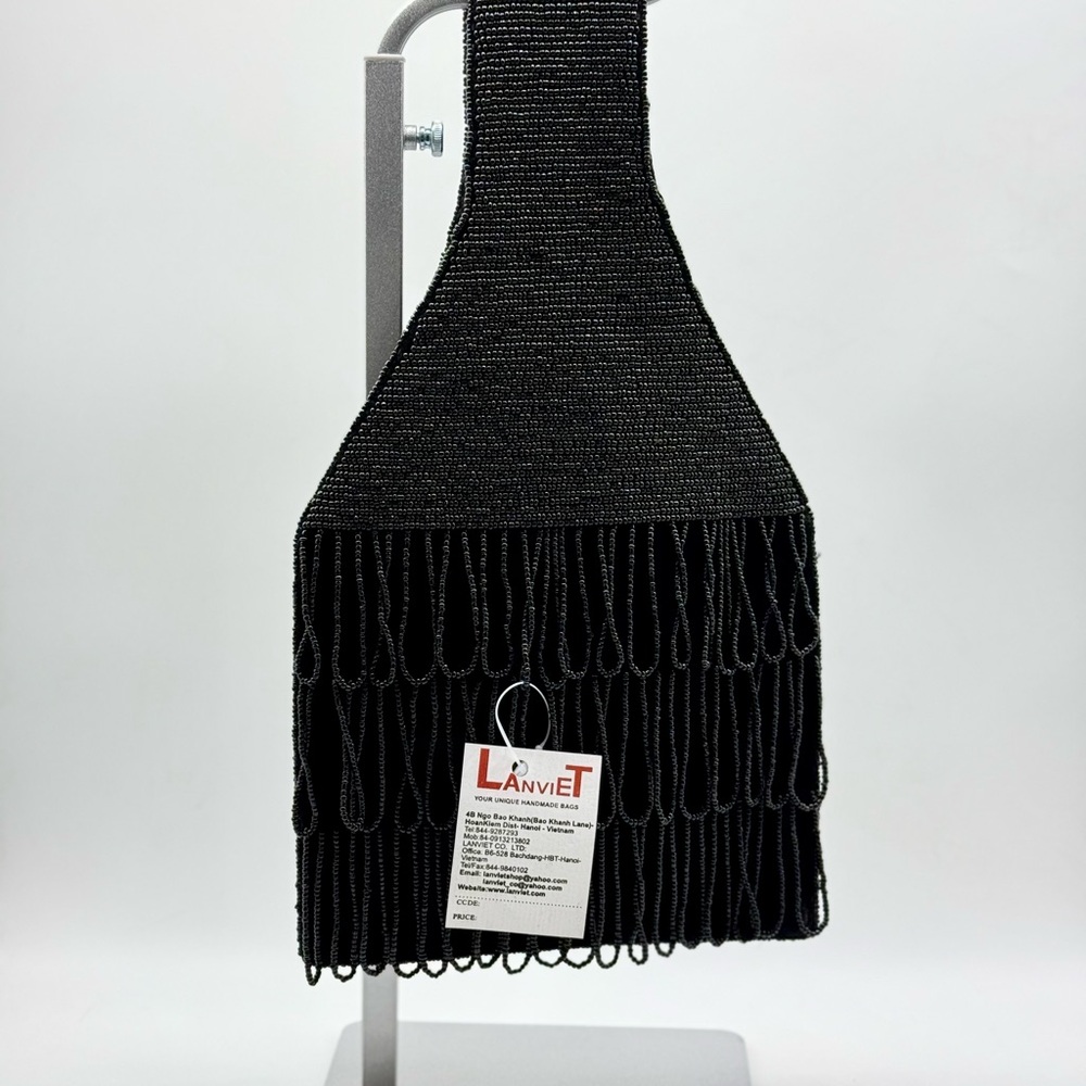 Lanviet Black Beaded Velvet Evening Bag NWT